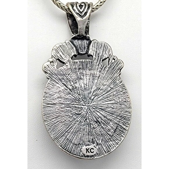 Kenneth Cole Abalone Shell Necklace Earrings Set Silver Tone Metal Swirl Ornate - Picture 13 of 17